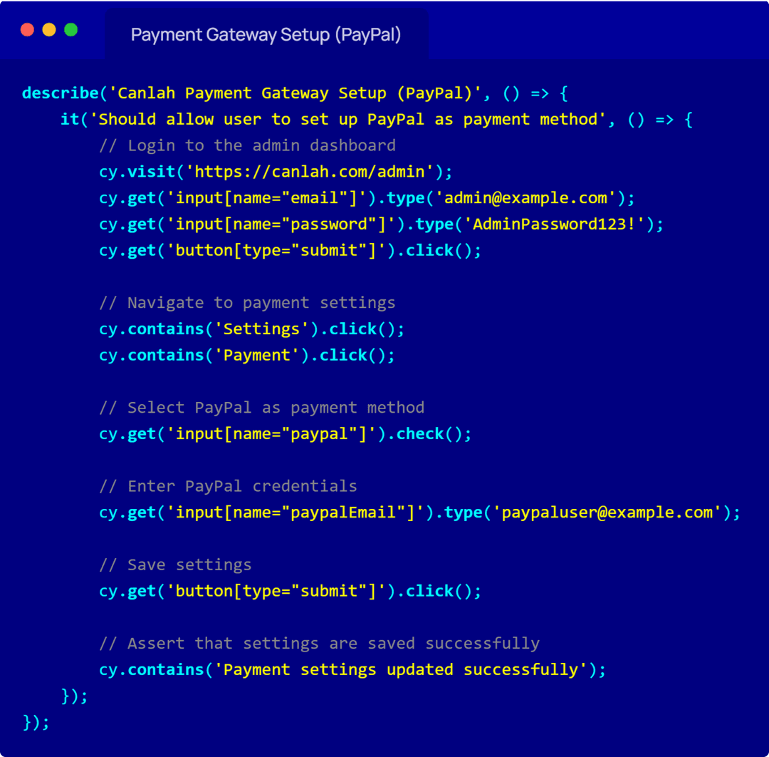 Payment gateway test case