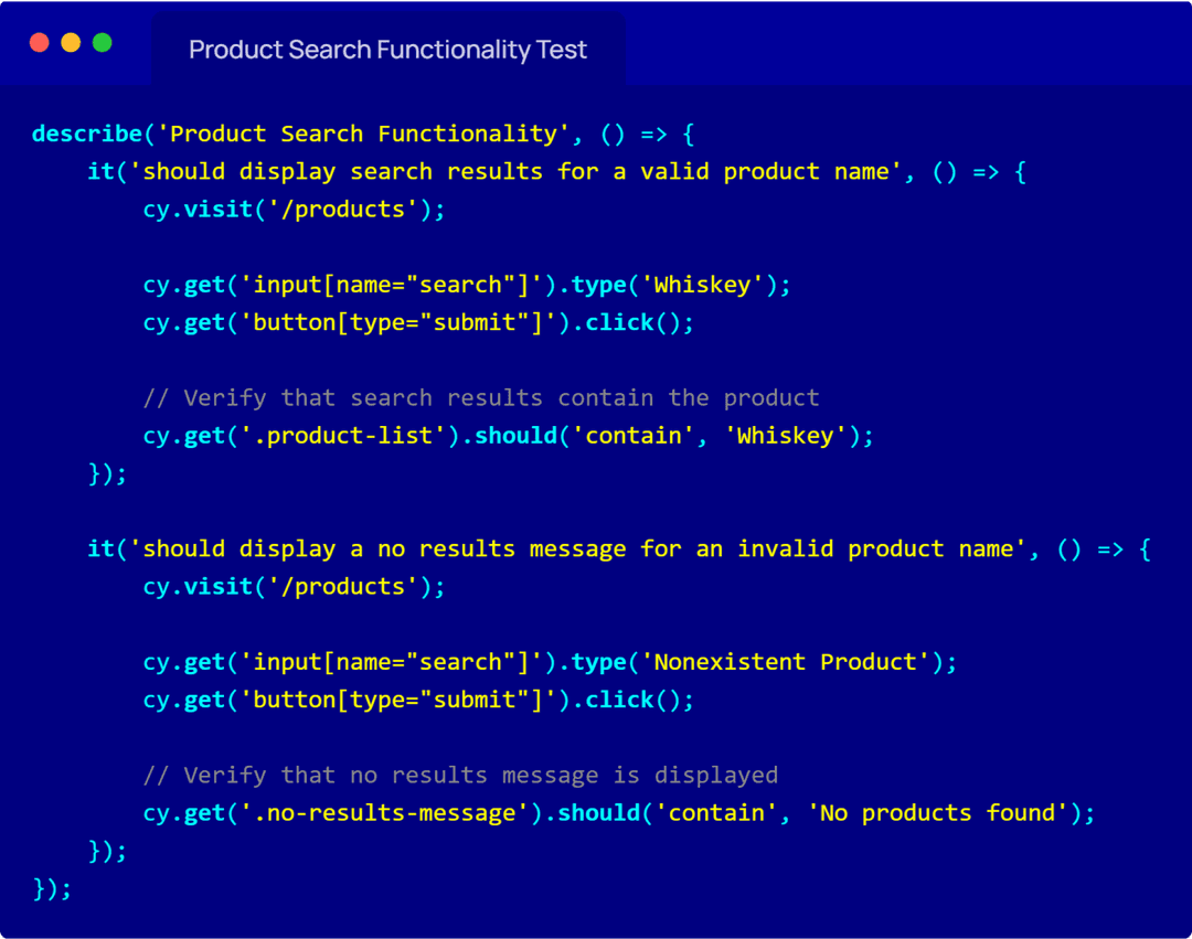 porduct search test
